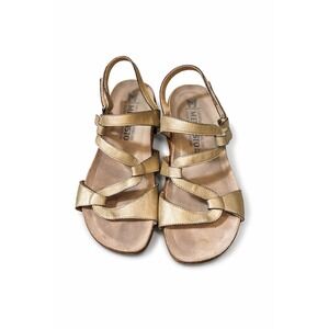 Mephisto Women's Gold Leather Sandals Size 37 Comfort Slingback Cork Footbed